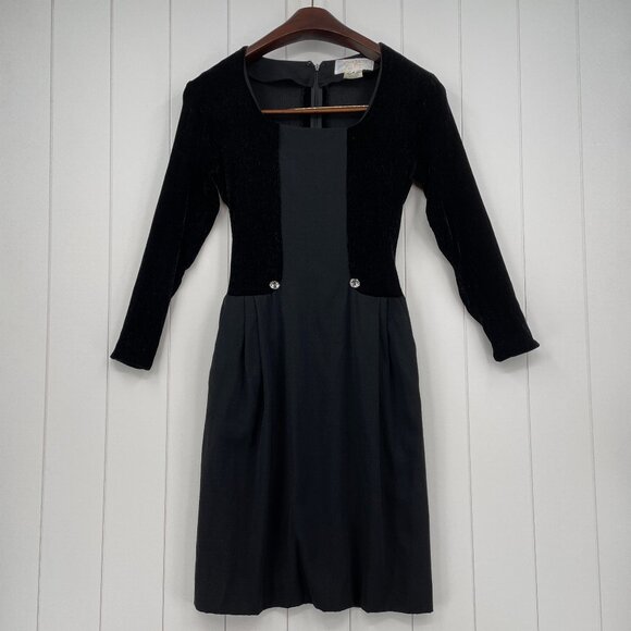 Vintage 80s Nina Ricci Black Sheath Long Sleeve Dress Square Neckline | M 40 - Picture 3 of 16